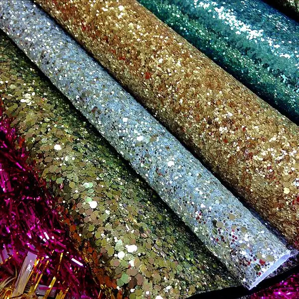 3D Chunky Glitter Fabric for shoes and wallpaper