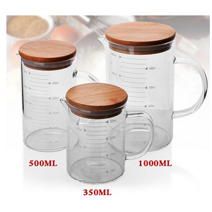 Verre borosilicate à haute teneur en bois, tasse de mesure pour four à micro-ondes, avec couvercles en bois, 350ml, 500ml, 1000ml - Product Image 1