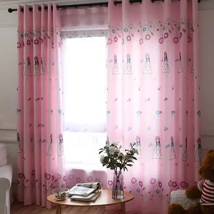 Pink Princess Cartoon Curtains For Living Room Children Embroidery Blackout Curtains For Baby Girls Bedroom