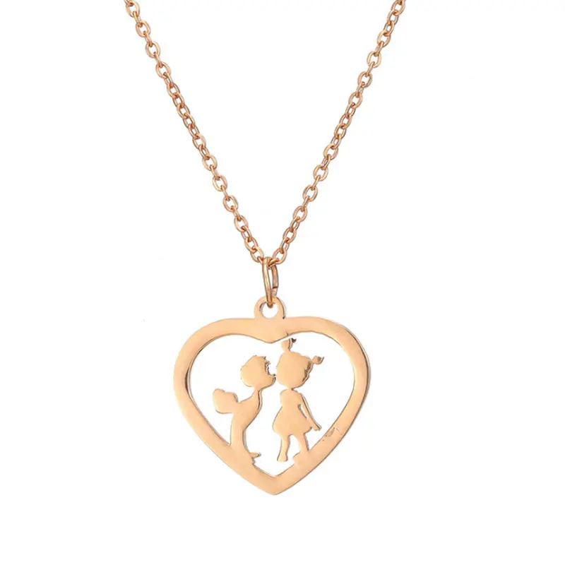 Gift To Lovers Stainless Steel Hollow Heart Boy And Girl Couple Pendant Necklace