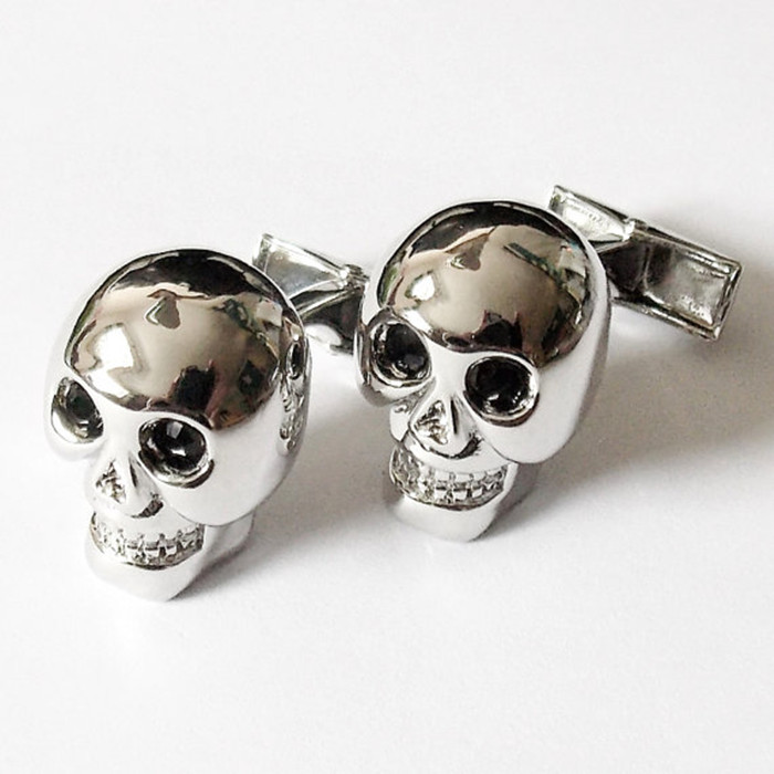 Мужские посеребренные запонки в форме черепа из цинкового сплава в стиле стимпанк