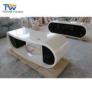 Mesa ovalada de mármol blanco curvo para oficina, mesa de escritorio de fábrica - Product Image 6