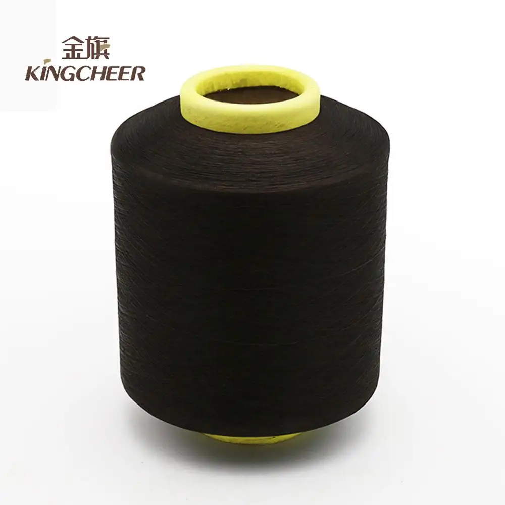 Denim Weaving Knitting ACY Spandex Covered Polyester Dope Dyed Black Yarn
