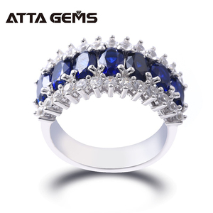 Oval corte <span class=keywords><strong>Azul</strong></span> zafiro punta Ajuste de Plata de Ley 925 chapado en oro blanco joyas de platino anillo para mujer anillos de boda - Product Image 5