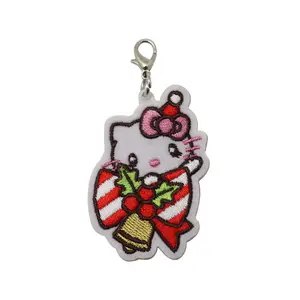 Personalized newest design Christmas kitty cat embroidery keychain for promotion gifts