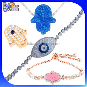 Colgantes de Hamsa Mano pulsera del encanto del ojo malvado de la plata esterlina 925 turca Azul CZ mal de ojo brazalete de diam - Product Image 1