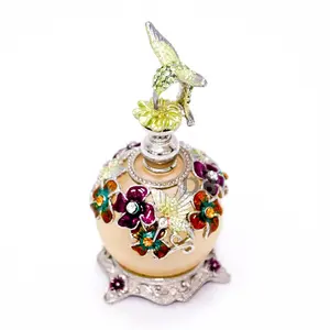 25ml hermosa y el árabe clásico antiguo de Perfume de Metal botella de colibrí de aceite esencial de vidrio botella rellenable botella de #70278