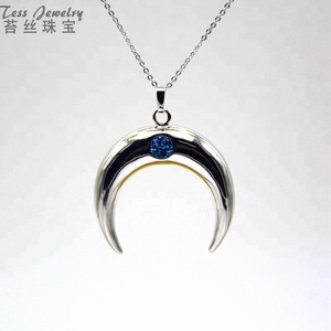 Collar de cadena de plata con forma de luna drusa para mujer, joyería para mujer, ropa de uso diario, collares de media luna creciente