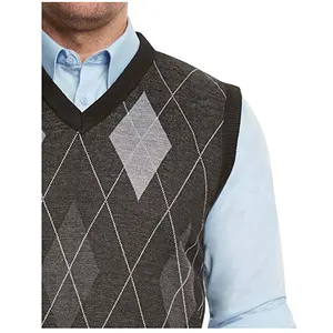 패션 V 넥 면 와 Plaid (eiffel tower) 패턴 민소매 Men 스웨터