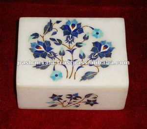 Cajas Decorativas Hechas a Mano con Incrustaciones de Mármol y Patrón Floral, Duraderas - Product Image 1