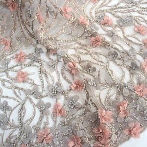 Sang Trọng Tinh Khiết Handmade 3D Hoa Ngọc Trai Đính Cườm Ren Vải Cô Dâu Với <span class=keywords><strong>Sequins</strong></span> Pháp Thêu Vải Tuyn Ren Váy Vải HY0950-6 - Product Image 4