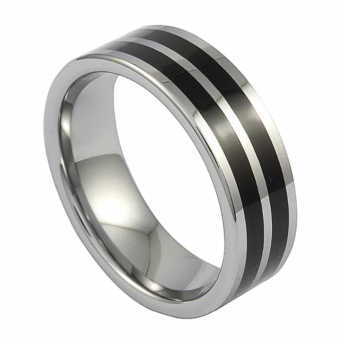 SZ cheng jewelers nuovo anello di promessa moderno riempito a doppia linea in resina nera occidentale alla moda