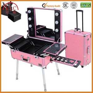 Salling caliente Sudamérica producción equipamiento de peluquería Rosa Rodante caja del tren de maquillaje completo con espejo - Product Image 1