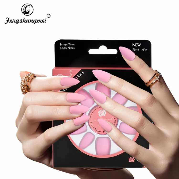 Fengshangmei rubber matte curve korea airbrush pre design false nail art acrylic tips colorful fake nail tips
