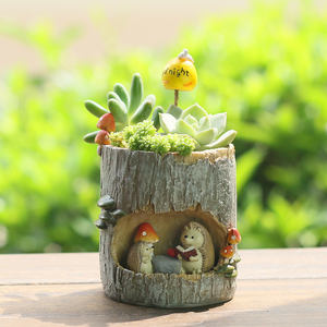 ROOGO Decorativo Rústico Árvore Casa Fairy Story Jardim <span class=keywords><strong>Stump</strong></span> Planter Animal Miniatura Resina Suculento Bonsai Pots Casa e jardinagem - Product Image 4