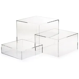 定制尺寸方形亚克力无盖立方体展示收纳盒3件套