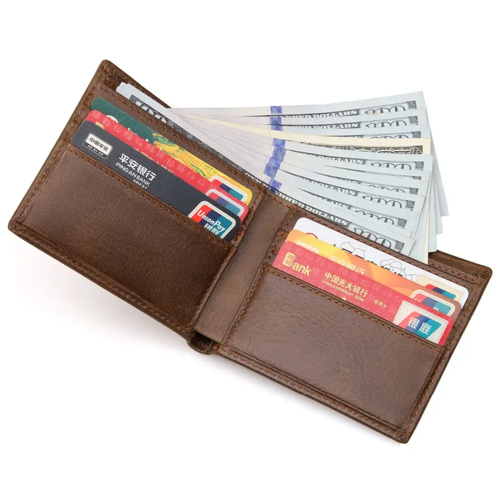 J.M.D Genuine Crazy Horse Leather Men's Wallet Business Retro Multi-card Slot Card Bag Wallet Fashion Casual Short Wallet