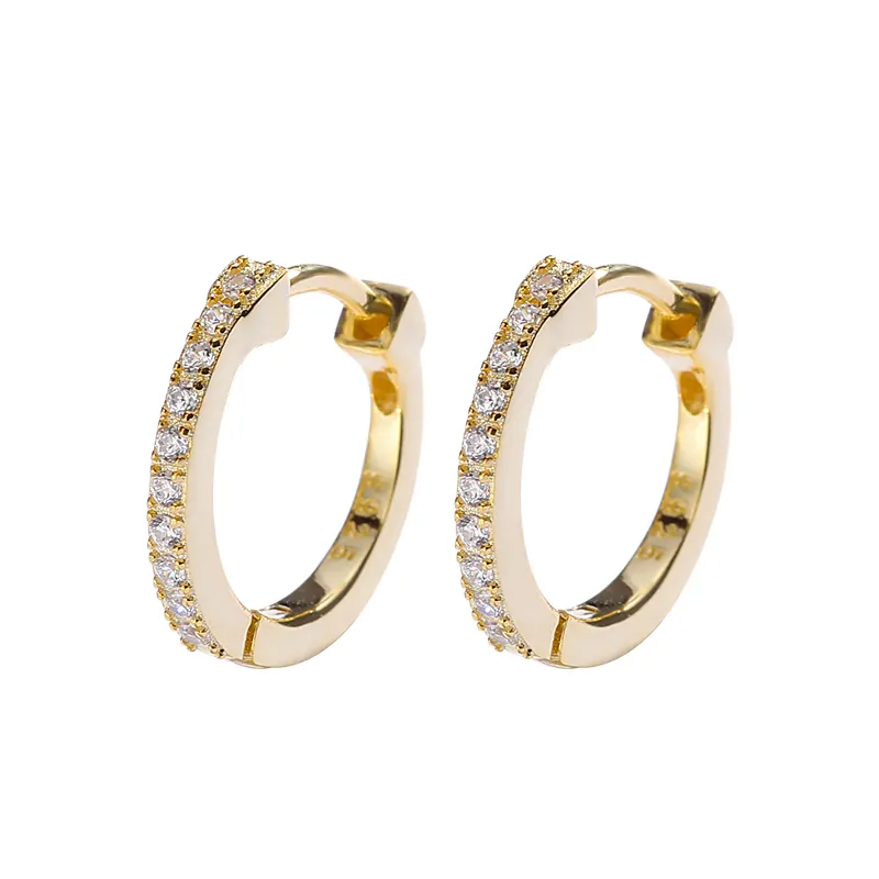 Hot Selling Earring Jewelry Minimalist 18K Gold Plated 925 Sterling Silver Classic Zircon Hoop Huggie for Women