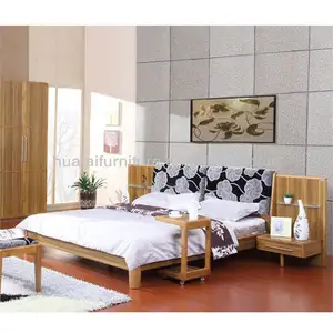 简约设计圆形光滑实木框架床便宜光泽实木框架双人床家具