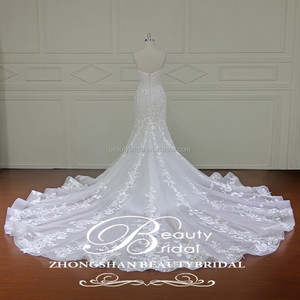 Robe de mariée sirène en dentelle avec décolleté en cœur et sans bretelles, traîne longue, robe de mariée en gros - Product Image 4