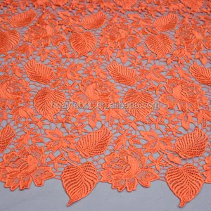 Tissus africains de dentelle de guipure de cordon africain orange lourd HY0143