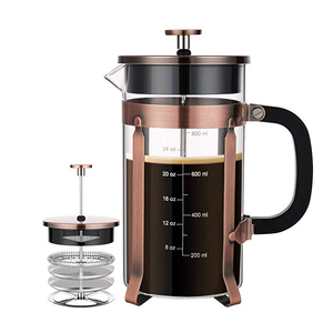 New Design vacuum insulated Travel French coffee maker Press borosilicate Glass portable retro plunger french press