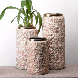 Chaozhou factory great quality bronze color luxury cylinder shape antique Chinese porcelain vase with gold rim