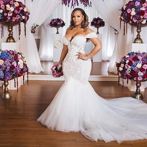 Abito da sposa con spalle scoperte Plus Size Vestido de noiva Brand Lace Pattern <span class=keywords><strong>Tulle</strong></span> Mermaid abiti da sposa abito da sposa - Product Image 1