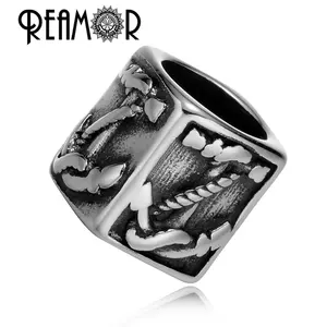 REAMOR 316L Jangkar Baja Nirkarat 8Mm Manik Spacer Lubang Besar Manik-manik Jimat Eropa untuk Membuat Perhiasan DIY Pria Gelang Grosir