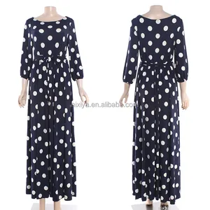 Guangzhou Factory Navy Blue Dot Print Loose Maxi Dresses On Sale