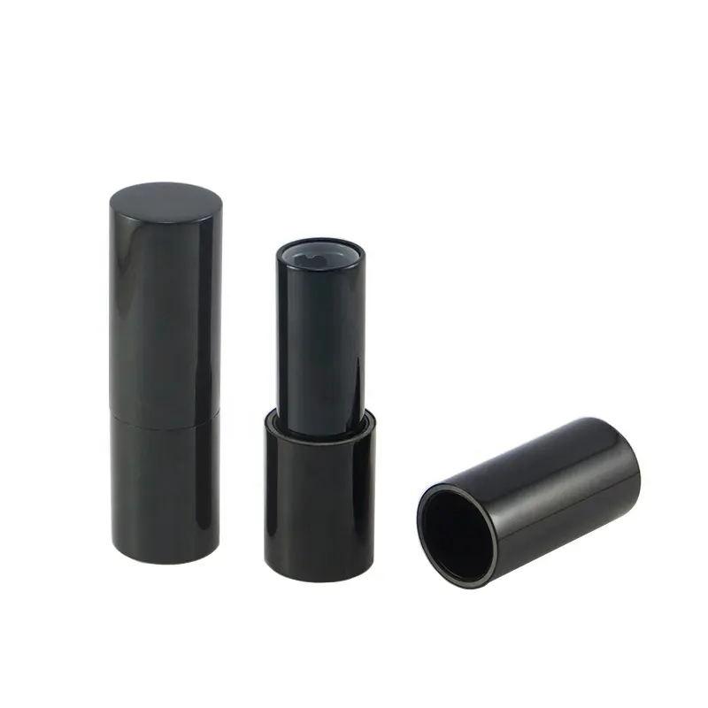 Round Black Empty Eco-friendly Metal Magnetic Lipstick Tube Packaging