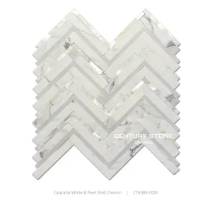 calacatta white mix mother of pearl large chevron marble mosaic tile interior wallpaper