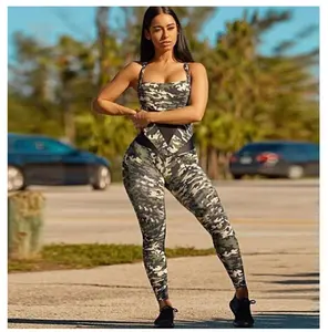 패션 백 레스 스포츠 카모 점프 슈트 Tracksuit legging Camuflaje Mujer Womans Camo 의류