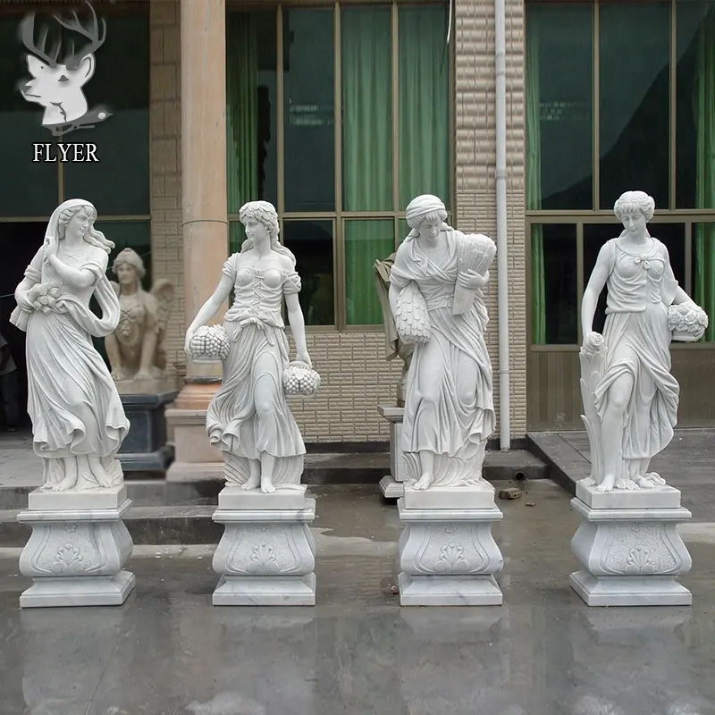 ガーデンストーンレディスタチューデコラ等身大白い大理石の彫刻四季女性レディスタチュー