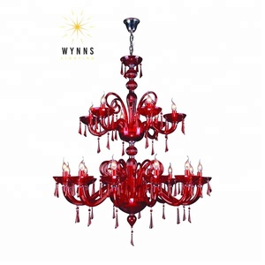 Lámpara de Araña de Cristal de <span class=keywords><strong>Murano</strong></span>, Lujosa, Roja, de Cristal Artístico, Iluminación LED, Lámpara Colgante Grande, para Techo Alto, Restaurante, Habitación - Product Image 1