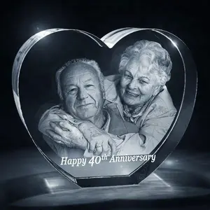 Honor Of Crystal Custom Blank 3d Laser Heart Shaped Crystal Glass Engraved Souvenir Photo For Wedding Anniversary