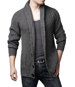最新披肩领衣袖厚重开衫针织毛衣黑色针织开衫毛衣披肩领针织男士冬季外套