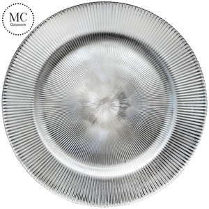 Assiettes de présentation en verre de 13 pouces, motif récif, argent et or, pour décoration de table de mariage, vente en gros à prix réduit - Product Image 2