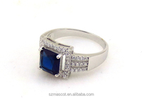 Bagues signet personnalisées pour femmes, argent sterling 925, carrées, fausses bagues en saphir bleu