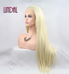 LINDAL gerade blonde frontale Freiheit synthetische Perücke natürliche weiße Frauen 613 # lange Spitze synthetische Perücke