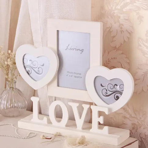 ที่กำหนดเองใหม่แฮนด์เมดสีขาวหัวใจรักการออกแบบหวานตกแต่งของขวัญวันหยุดรูปภาพแต่งงานไม้กรอบรูป
