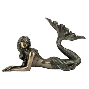 Escultura de sirena de latón sexy, estatua de sirena desnuda de bronce para adorno al aire libre