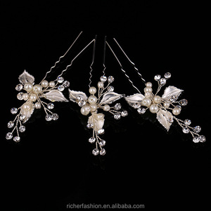 <strong>Wedding</strong> Bride Pearl Crystal Flower Shaped <strong>Hair</strong> <strong>Pins</strong> <strong>for</strong> Women - Product Image 1