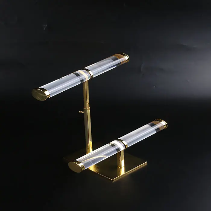 Металлическая квадратная Основа 2 уровня T Bar акриловая золотая металлическая подставка для ювелирных изделий демонстрационный браслет