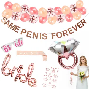 Rose Gold Bachelorette Party Supplies Same Penis Forever Banner Bride Tattoo Sticker Bride to Be Banner Balloon Set