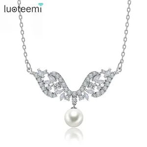 LUOTEEMI Angel Wings Necklace Jewelry Design Vintage Bridal Chain Choker Pearl Pendant Fashion Wing Necklace