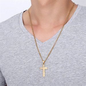 Di modo Oro <span class=keywords><strong>Argento</strong></span> Nero di Collegamento Dell'acciaio Inossidabile Della Catena Gesù Croce Pendente Della <span class=keywords><strong>Collana</strong></span> Per Gli Uomini Paio di Amico di Preghiera Gioielli - Product Image 2