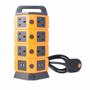 Tower Power Strip 2500W Smart <strong>Socket</strong> <strong>Surge</strong> <strong>Protector</strong> 10 UK <strong>Socket</strong> 4 USB Charging Station 6.5ft Extension Cord Orange - Product Image 3