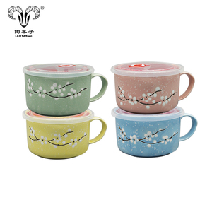 Tazza in Ceramica Personalizzata Oversize Gialla per Noodle, Ramen e Zuppe con Manico e Coperchio - Product Image 3