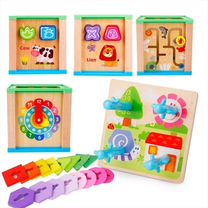 2019 Baby Learning and Playing Educational Wood Multi-function <strong>Puzzle</strong> Toys Wooden Knowledge <strong>Maze</strong> 6 In1Cube Toy - Product Image 3